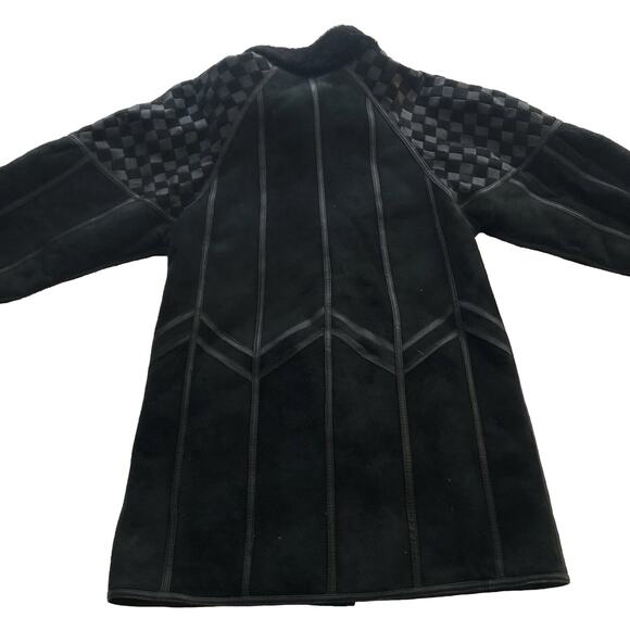 Toppolino Black Coat Fine Leatherwear Shearling Lined XS Checkered Vintage - Picture 2 of 12